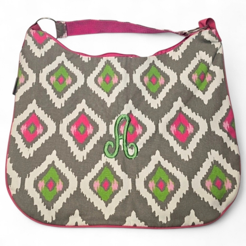Initials Inc. Embroidered "A" Slouchy‎ Chevron Hobo Bag